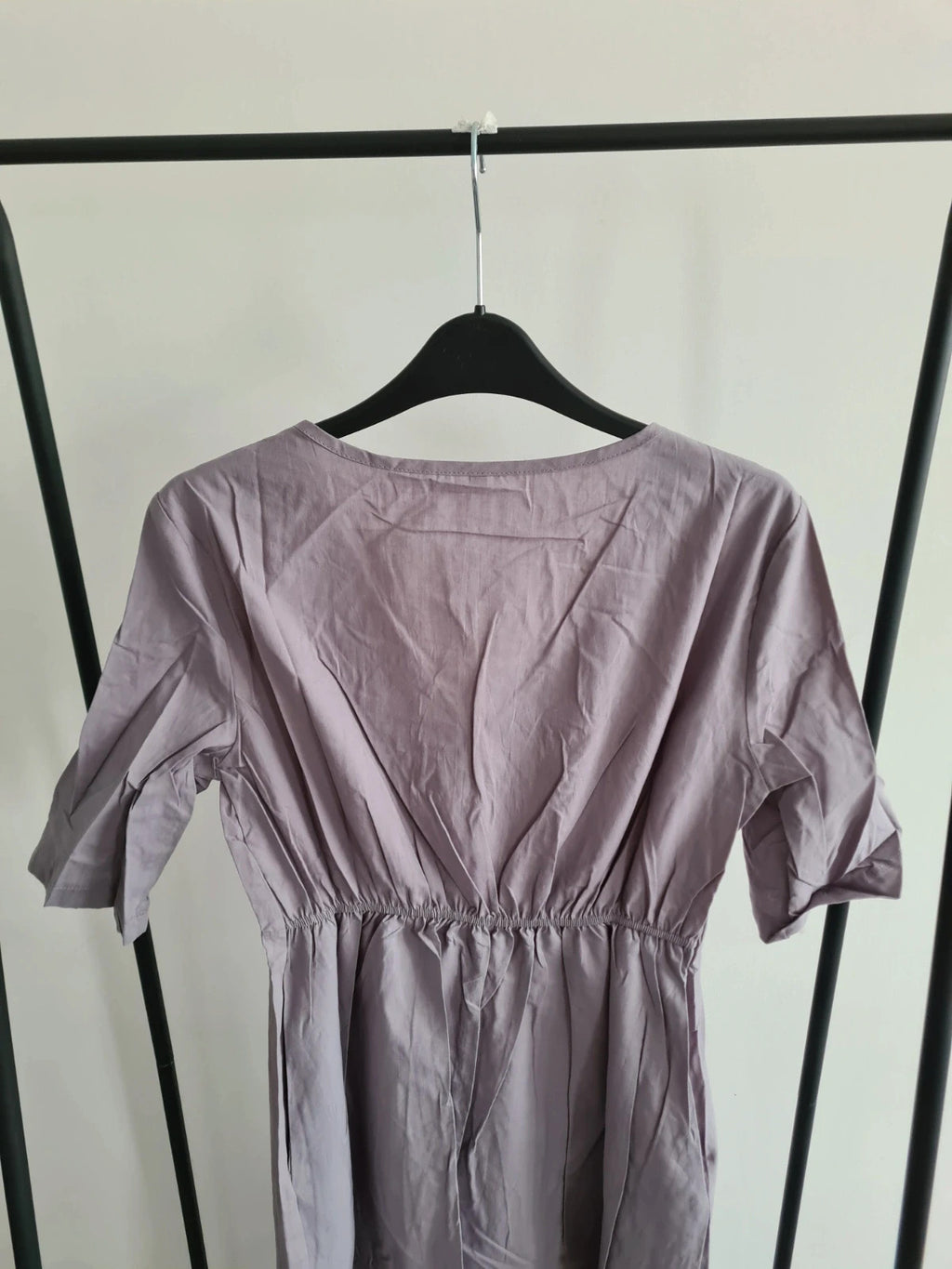 Shein women purple maxi dress short sleeve V-neck pockets flared hem summer beach casual dress S