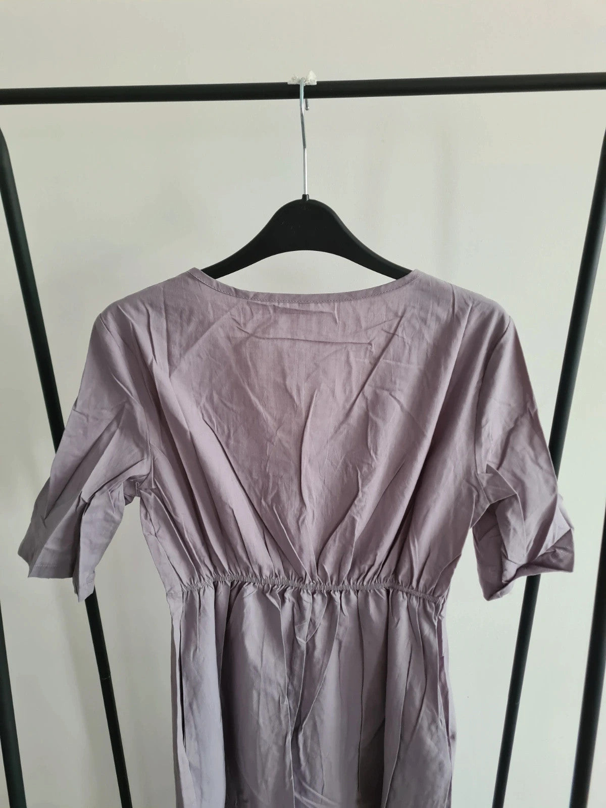 Shein women purple maxi dress short sleeve V-neck pockets flared hem summer beach casual dress S