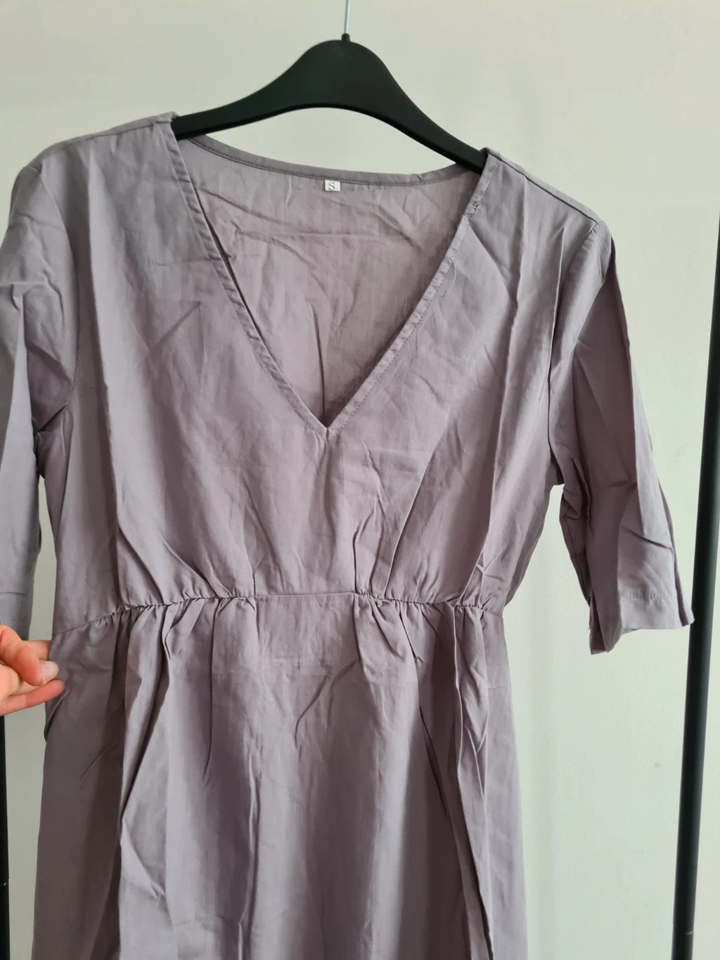 Shein women purple maxi dress short sleeve V-neck pockets flared hem summer beach casual dress S