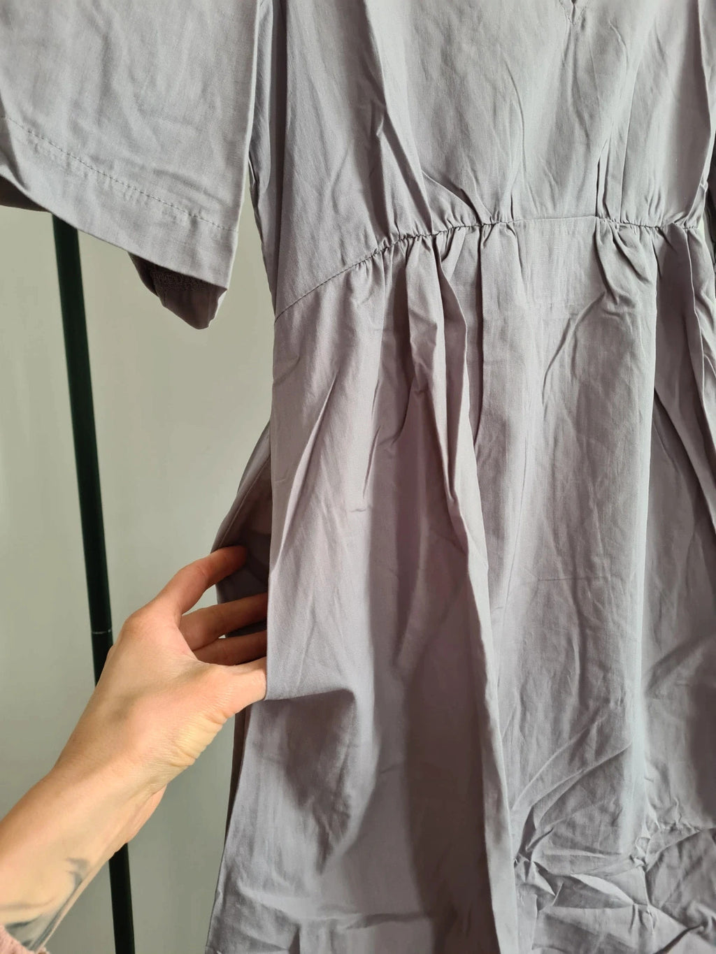 Shein women purple maxi dress short sleeve V-neck pockets flared hem summer beach casual dress S