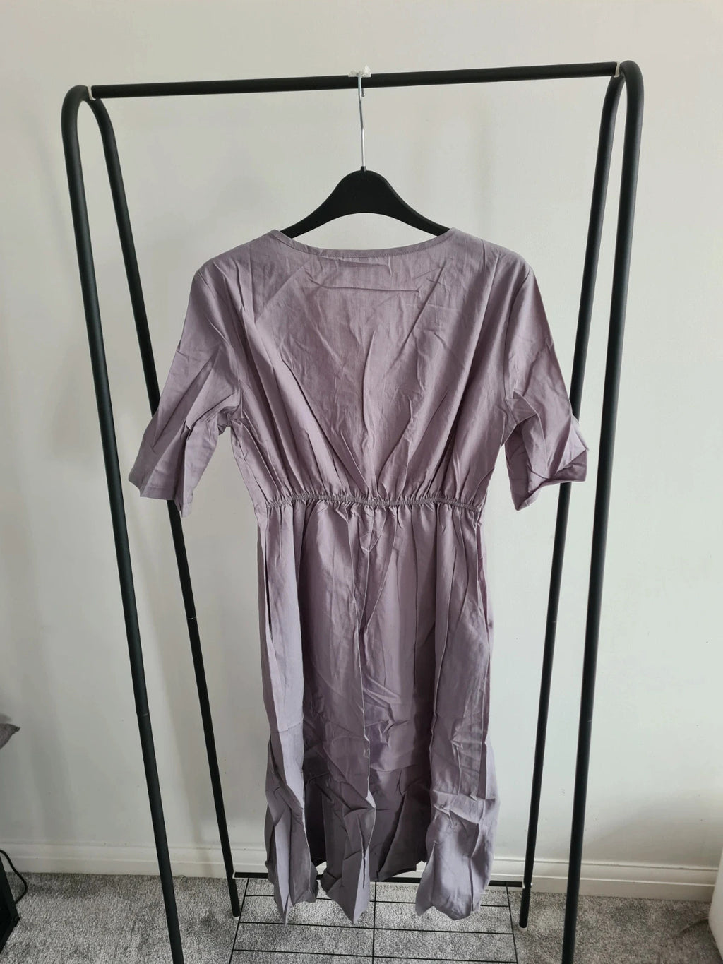Shein women purple maxi dress short sleeve V-neck pockets flared hem summer beach casual dress S
