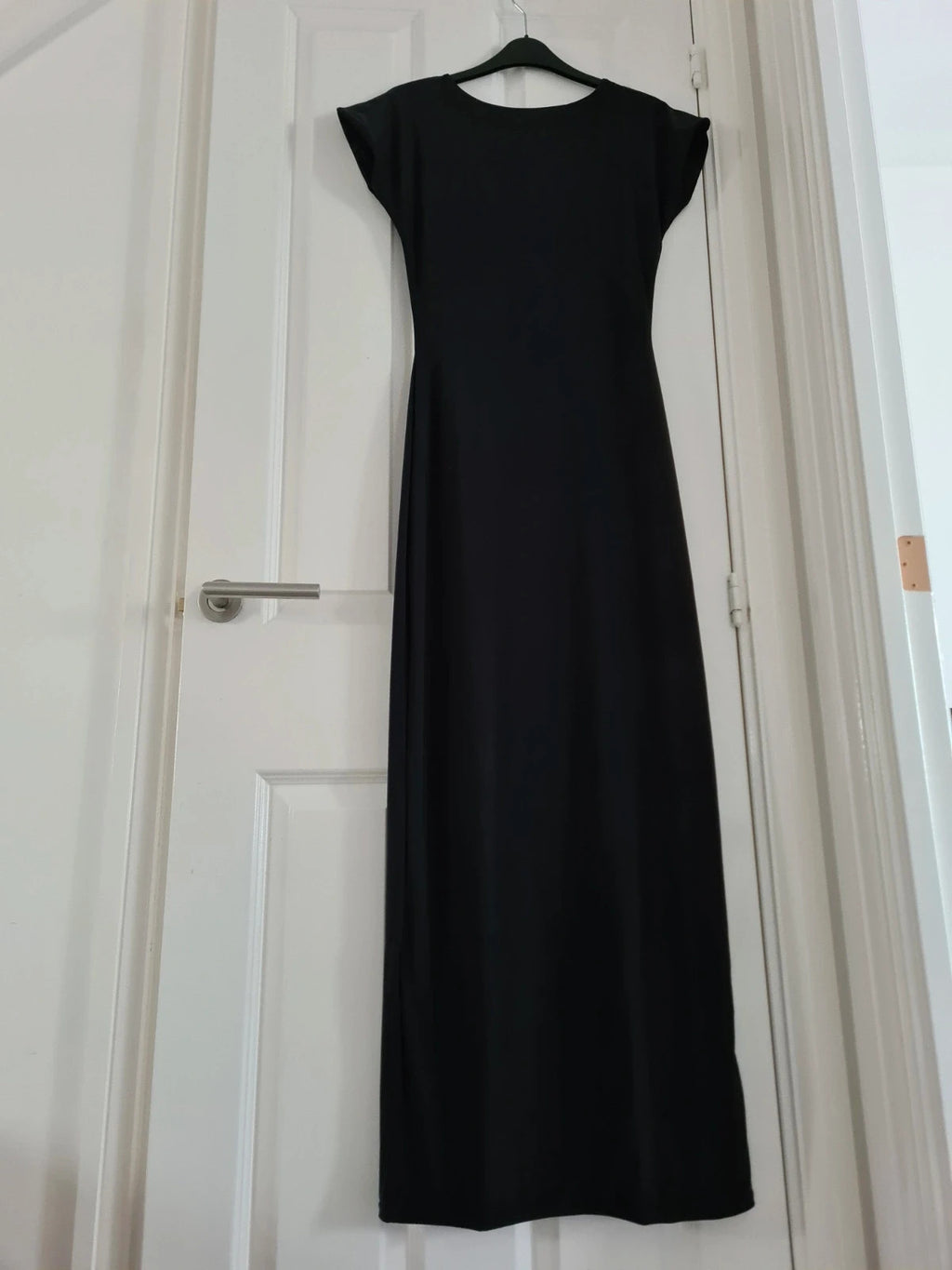 Kaiia women exclusive double layered slinky cap sleeve low back maxi dress bodycon black L/12