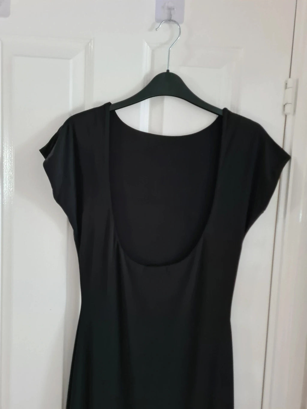 Kaiia women exclusive double layered slinky cap sleeve low back maxi dress bodycon black L/12