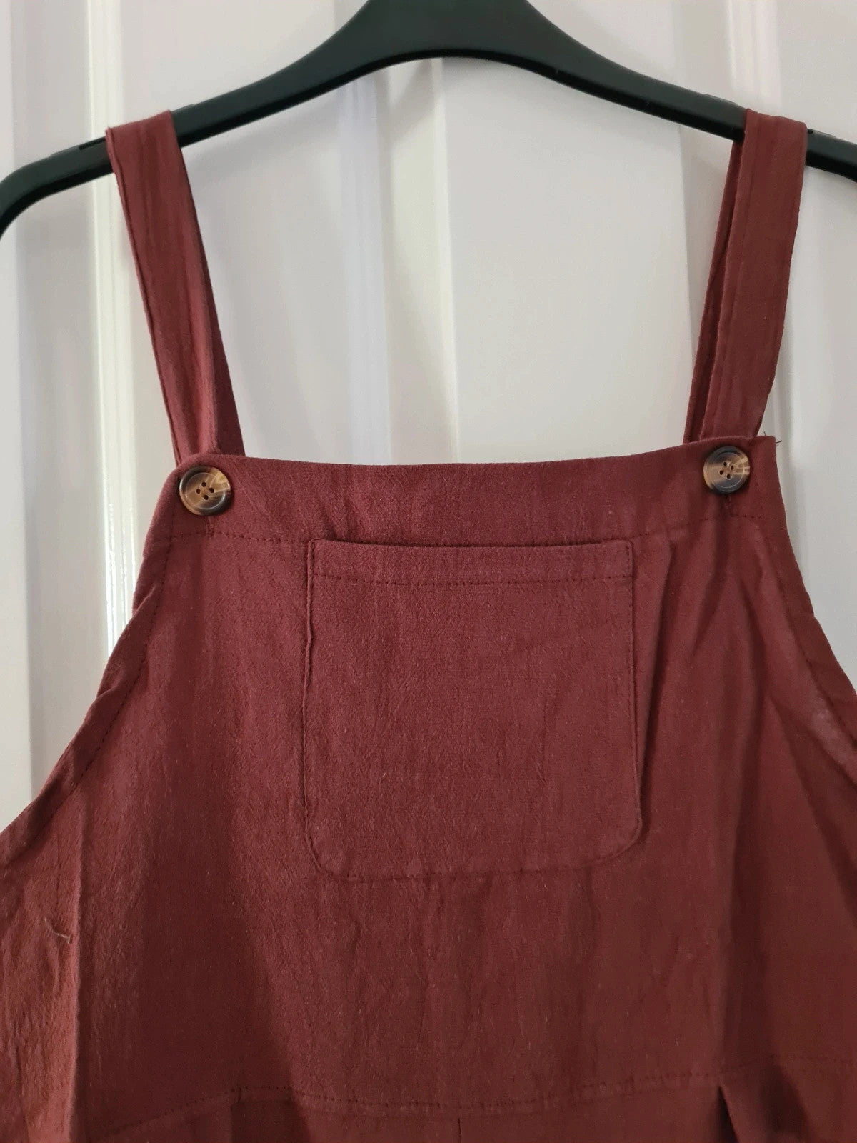 Shein women dungares sleeveless long jumpsuit with pockets straight leg brown casual L