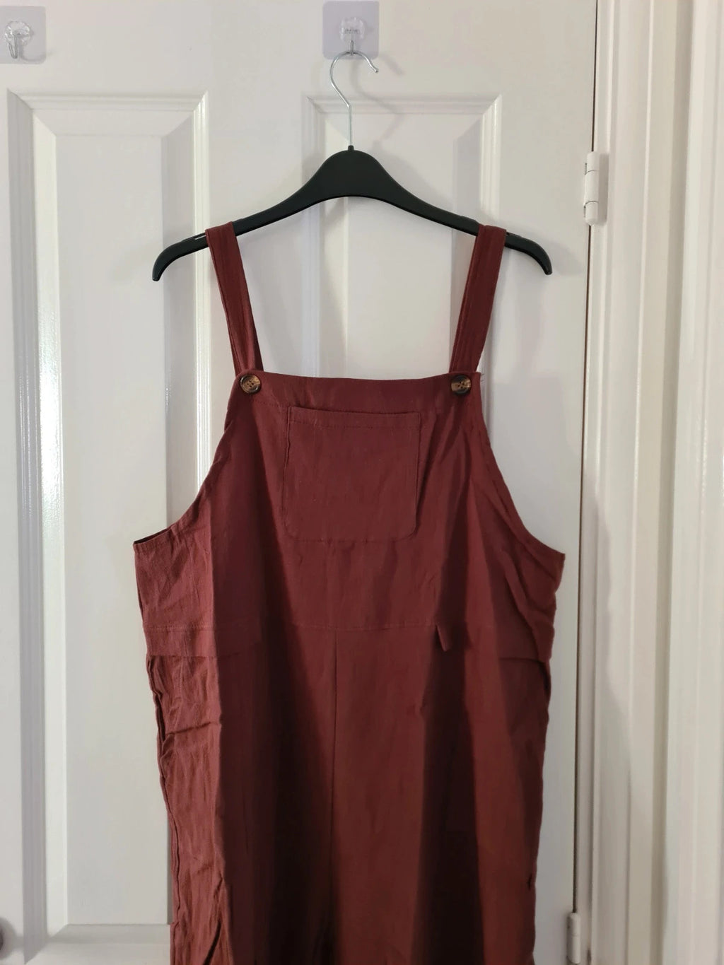 Shein women dungares sleeveless long jumpsuit with pockets straight leg brown casual L