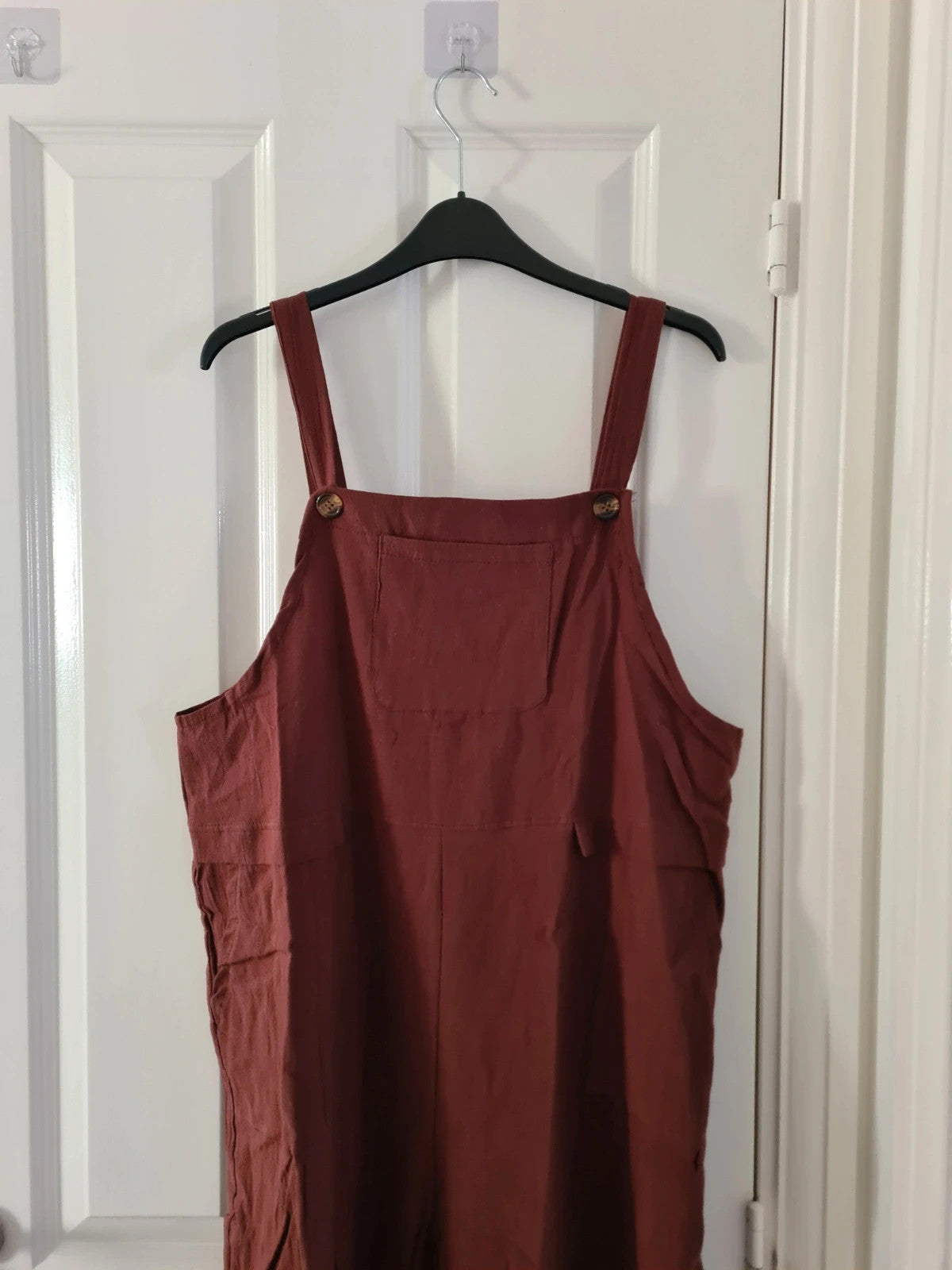 Shein women dungares sleeveless long jumpsuit with pockets straight leg brown casual L