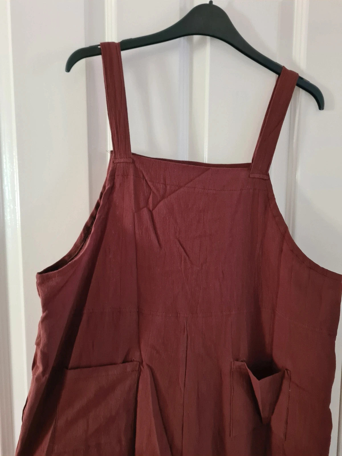 Shein women dungares sleeveless long jumpsuit with pockets straight leg brown casual L