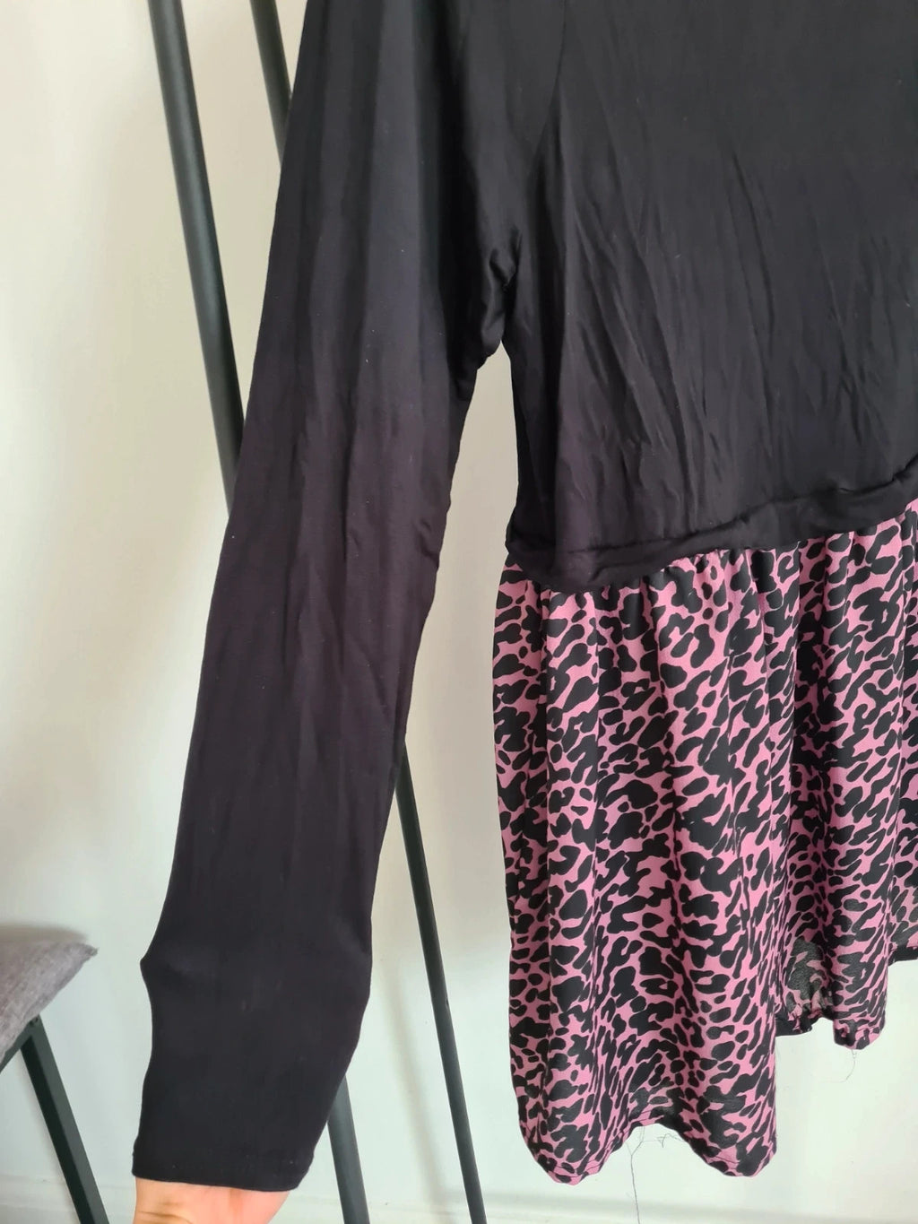 Yours women viscose leopard print bottom long sleeve mini dress casual black/pink plus size 2XL/16