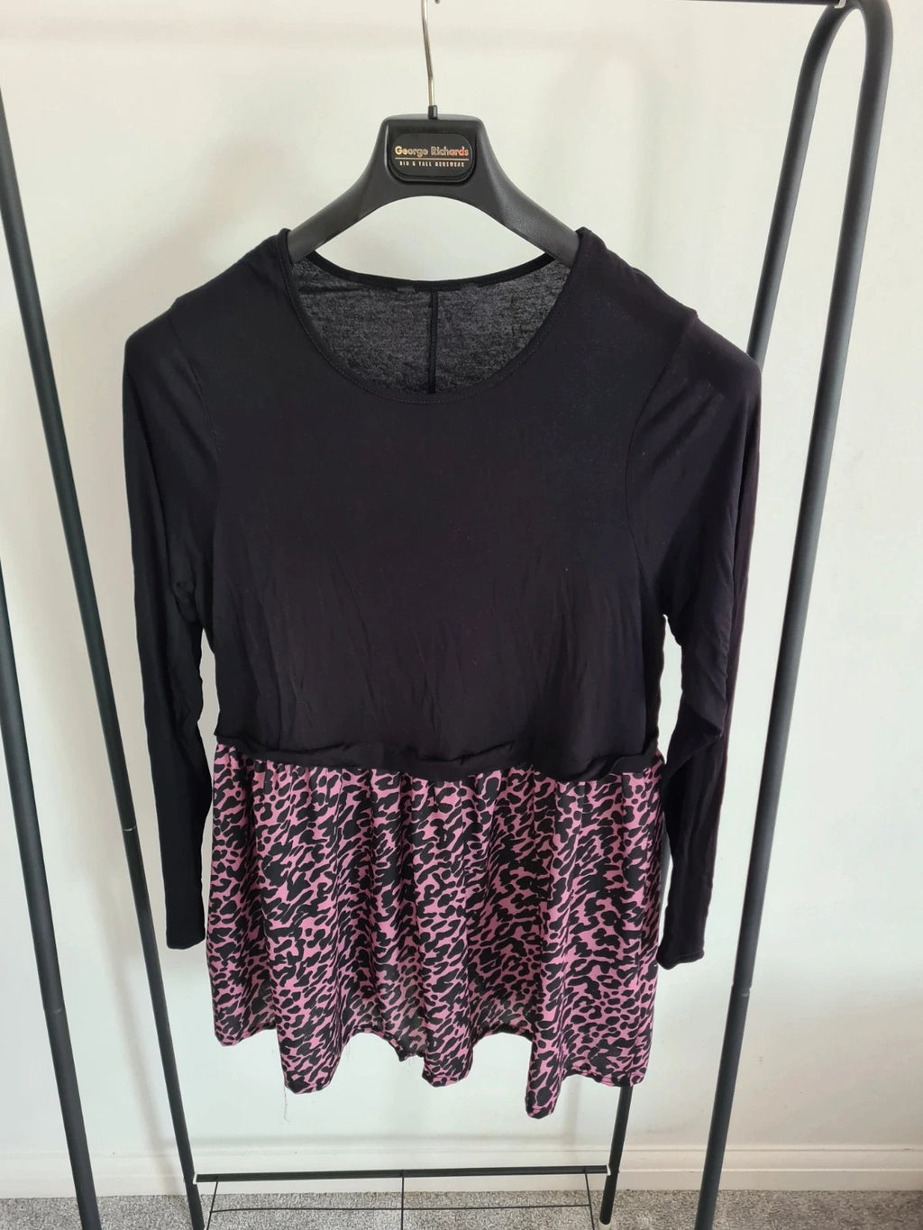 Yours women viscose leopard print bottom long sleeve mini dress casual black/pink plus size 2XL/16