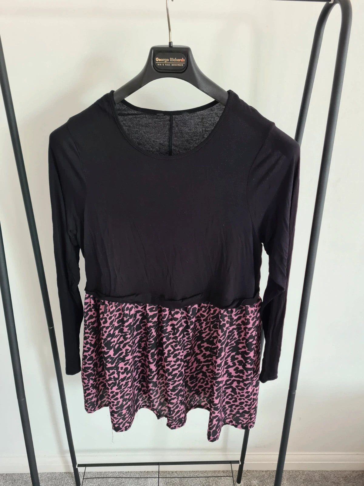 Yours women viscose leopard print bottom long sleeve mini dress casual black/pink plus size 2XL/16