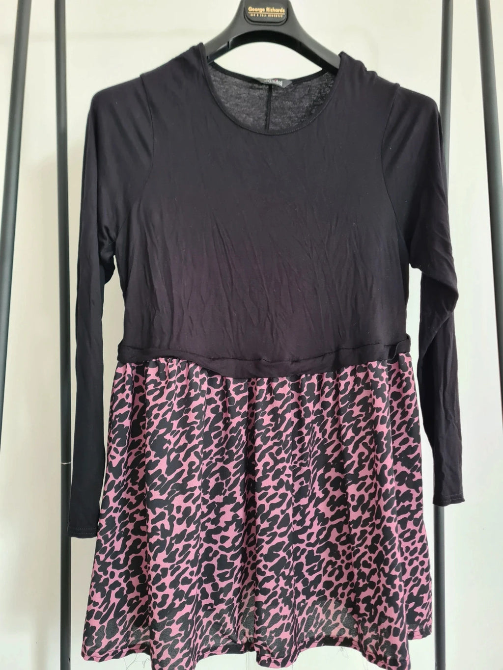 Yours women viscose leopard print bottom long sleeve mini dress casual black/pink plus size 2XL/16