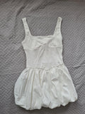 Shein women petite sleeveless tight fitting lantern mini dress ruffle hem square neck white S