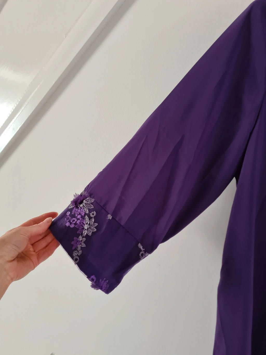 Shein women 3pcs elegant chiffon lace 3/4sleeve cardigan top wide straight leg purple suit 3XL/18