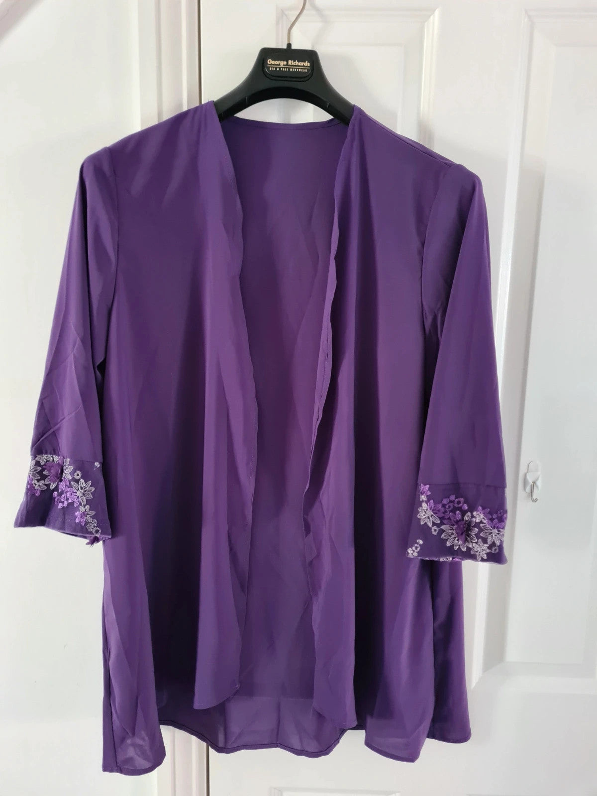 Shein women 3pcs elegant chiffon lace 3/4sleeve cardigan top wide straight leg purple suit 3XL/18