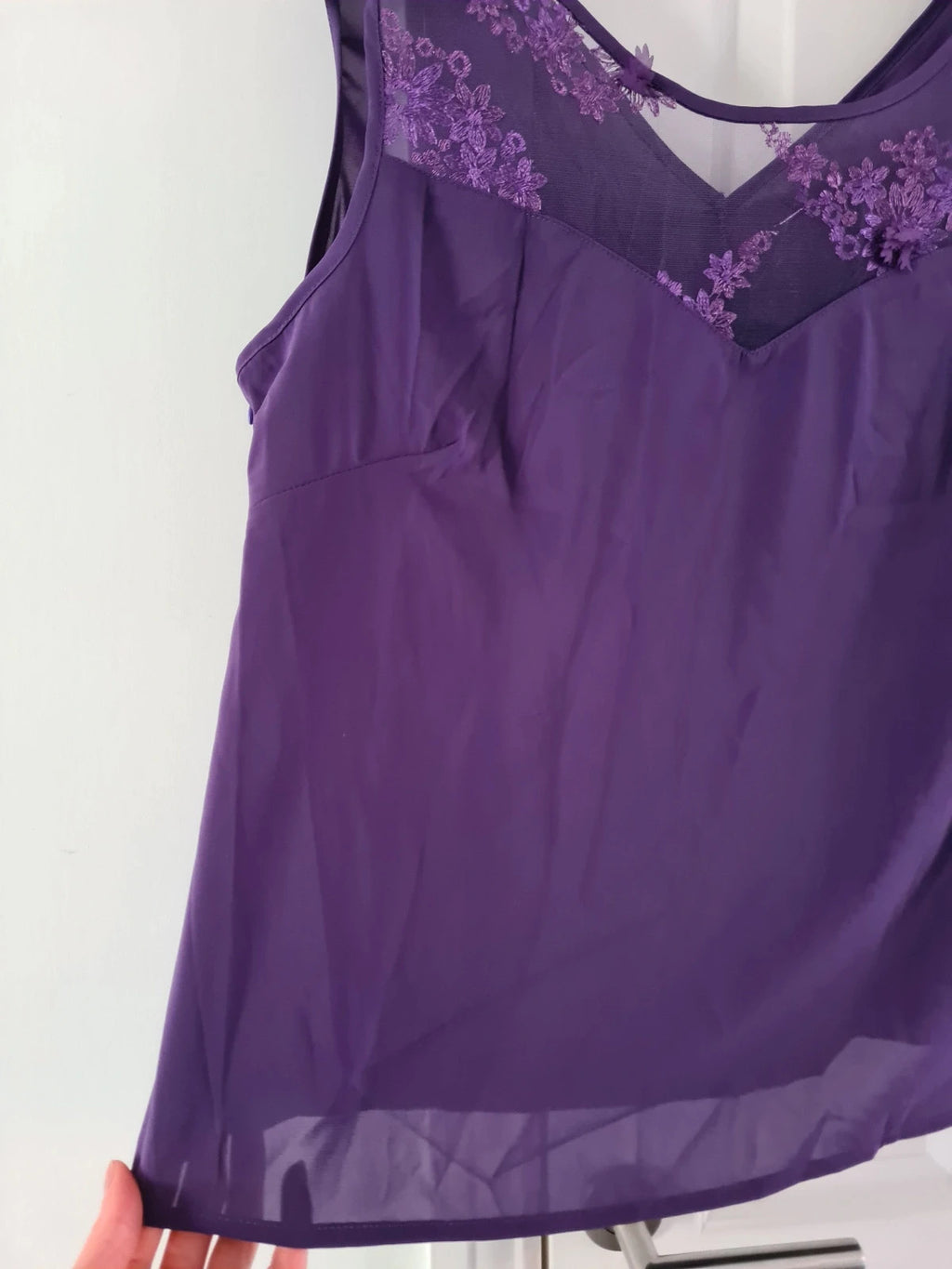 Shein women 3pcs elegant chiffon lace 3/4sleeve cardigan top wide straight leg purple suit 3XL/18