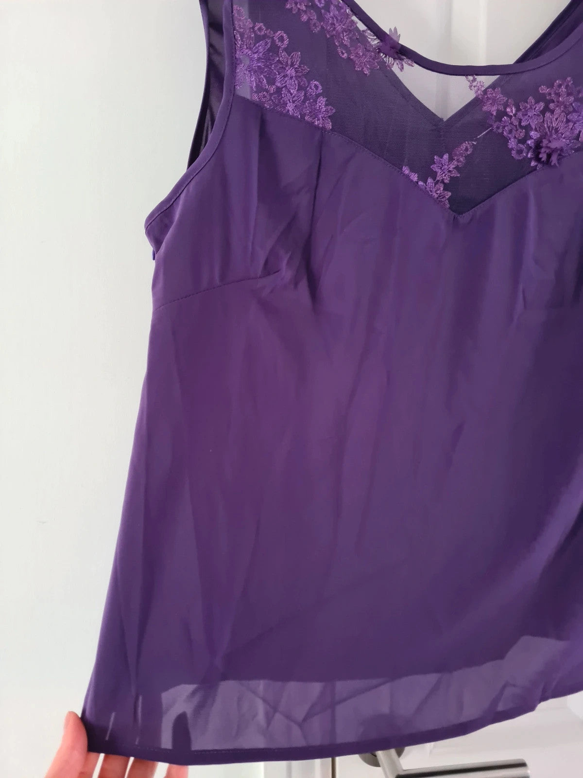 Shein women 3pcs elegant chiffon lace 3/4sleeve cardigan top wide straight leg purple suit 3XL/18