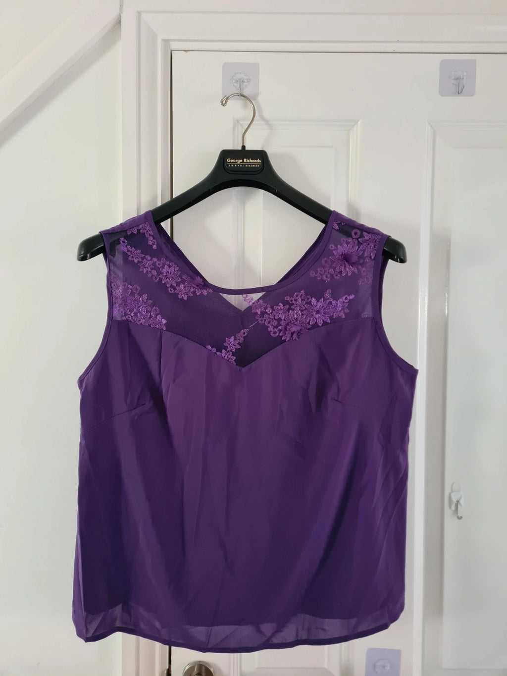Shein women 3pcs elegant chiffon lace 3/4sleeve cardigan top wide straight leg purple suit 3XL/18