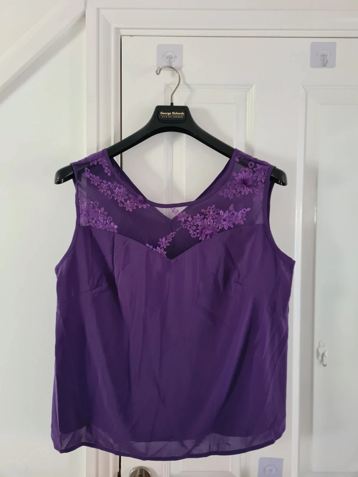 Shein women 3pcs elegant chiffon lace 3/4sleeve cardigan top wide straight leg purple suit 3XL/18