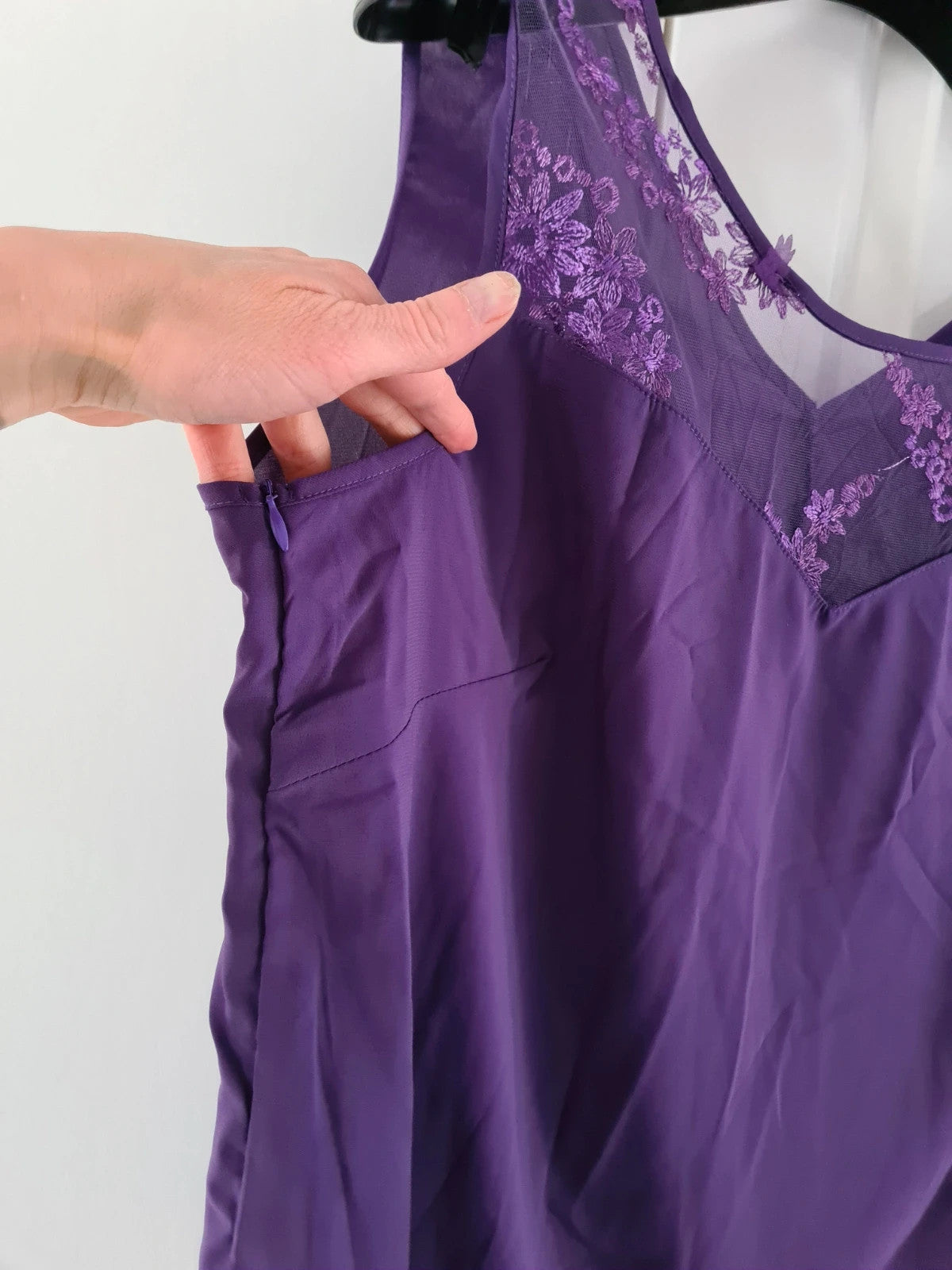 Shein women 3pcs elegant chiffon lace 3/4sleeve cardigan top wide straight leg purple suit 3XL/18