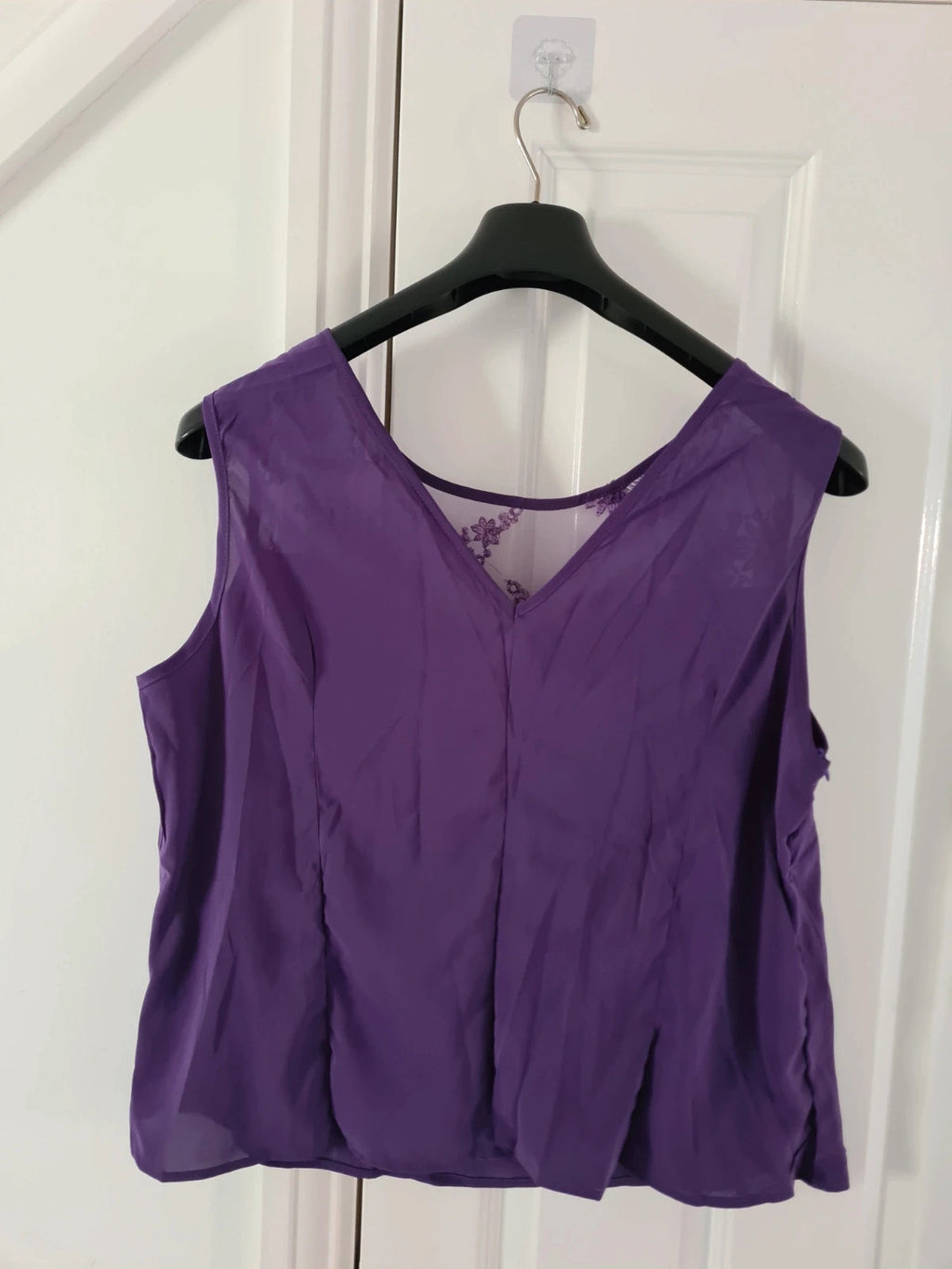 Shein women 3pcs elegant chiffon lace 3/4sleeve cardigan top wide straight leg purple suit 3XL/18