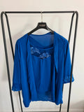 Shein women 2pcs solid blue elegant 3/4 sleeve cardigan lace necklace top weeding plus size 4XL/20
