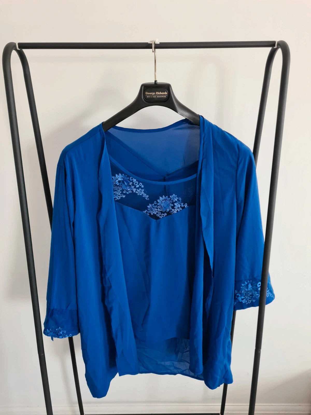 Shein women 2pcs solid blue elegant 3/4 sleeve cardigan lace necklace top weeding plus size 4XL/20