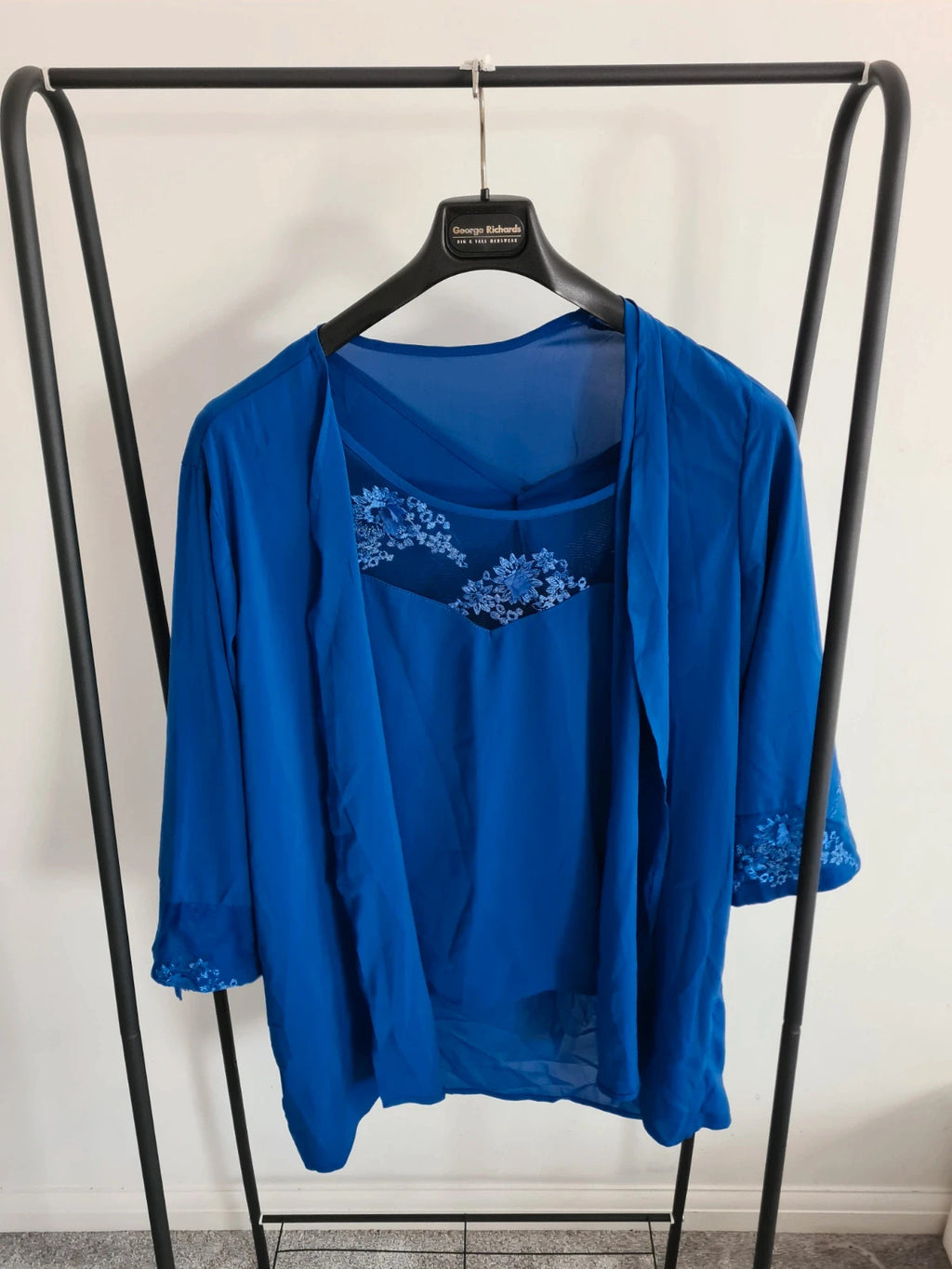 Shein women 2pcs solid blue elegant 3/4 sleeve cardigan lace necklace top weeding plus size 4XL/20
