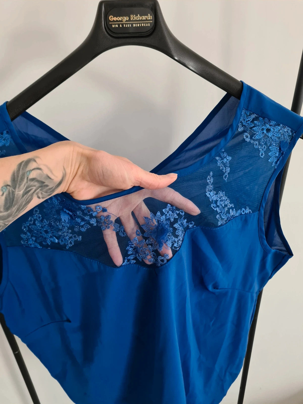 Shein women 2pcs solid blue elegant 3/4 sleeve cardigan lace necklace top weeding plus size 4XL/20