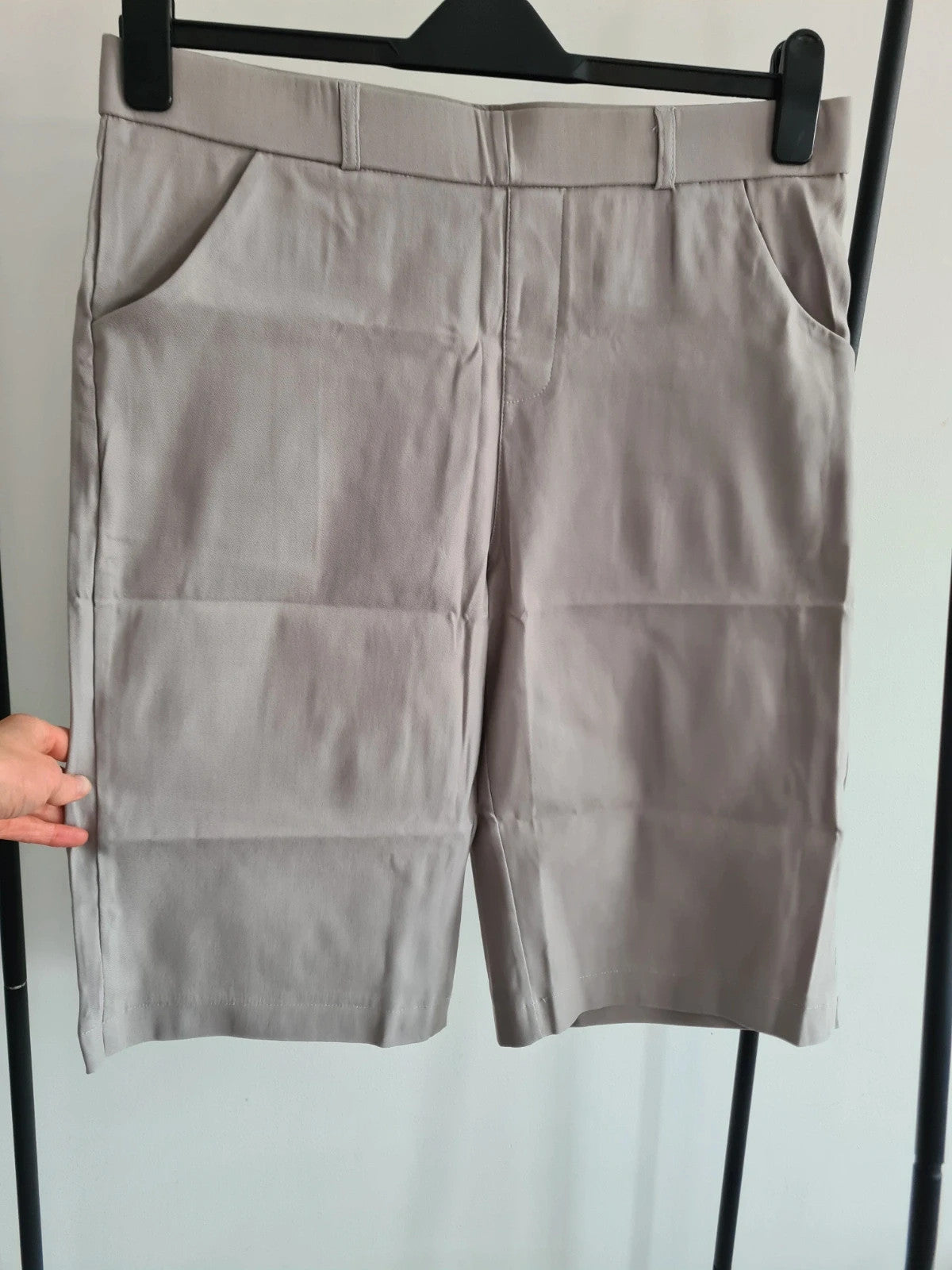 Shein women grey knee length shorts elasticated waistband with pockets stretch casual XL/14