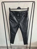 V by Very women black faux leather shaping skinny high rise trousers casual 2XL/16