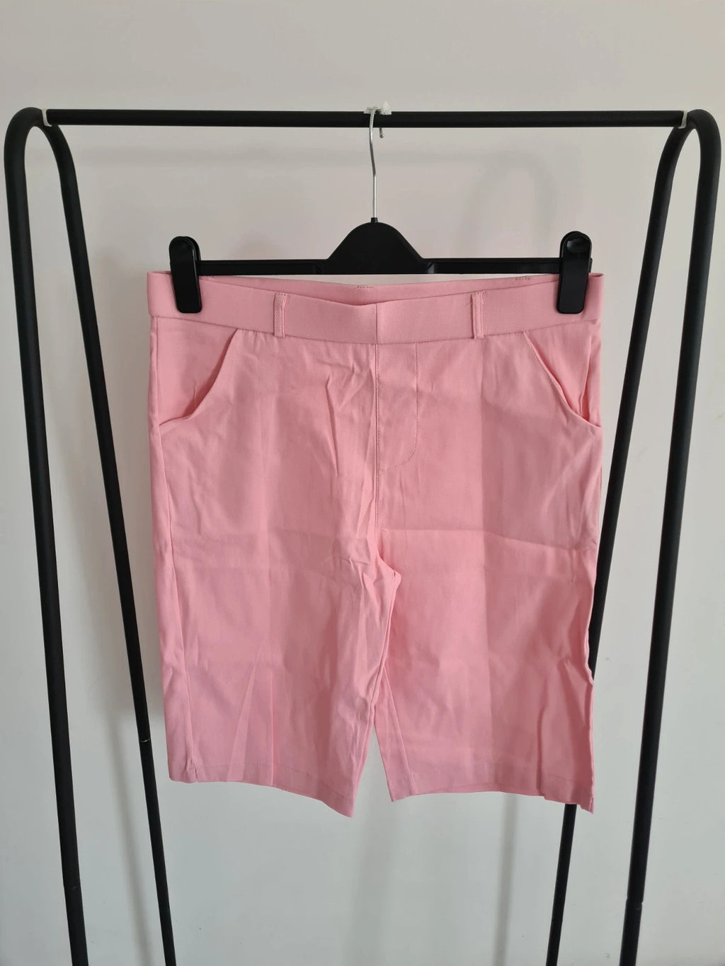 Shein women pink knee length shorts elasticated waistband with pockets stretch casual XL /UK14