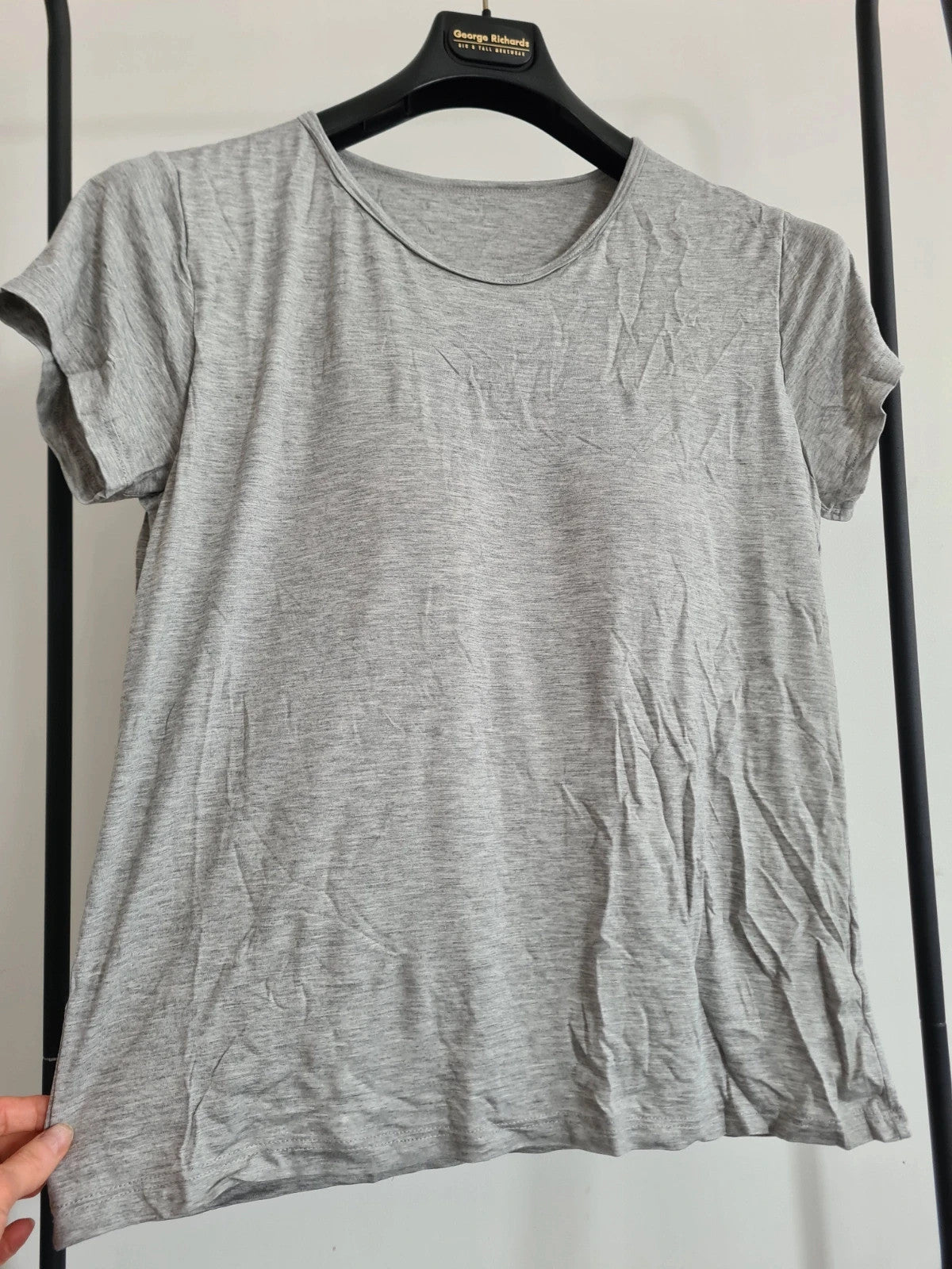 Shein women grey built push up bra padding T-shirt modal stretchy short sleeve sport yoga top 4XL/20