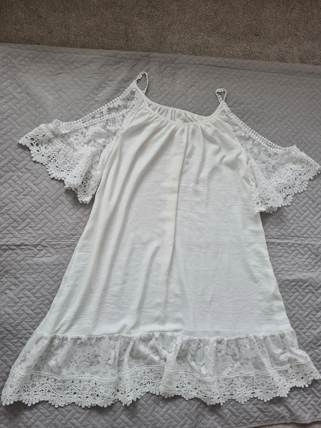 Shein curve women white cold shoulder patchwork floral lace loose fit summer  mini dress 4XL/20