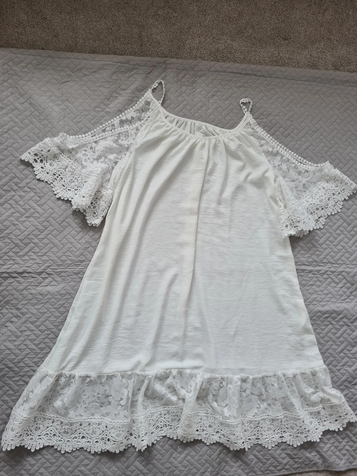 Shein curve women white cold shoulder patchwork floral lace loose fit summer  mini dress 4XL/20