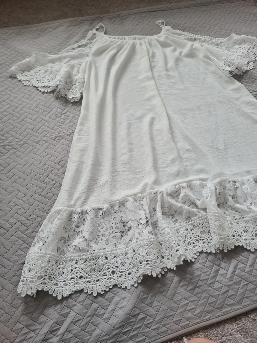 Shein curve women white cold shoulder patchwork floral lace loose fit summer  mini dress 4XL/20
