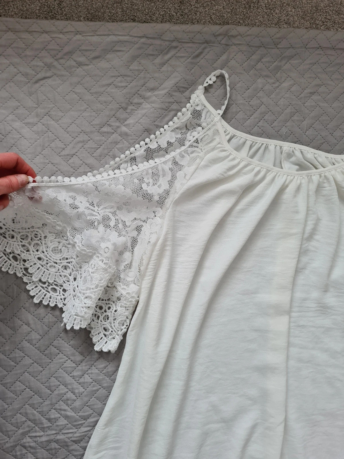 Shein curve women white cold shoulder patchwork floral lace loose fit summer  mini dress 4XL/20