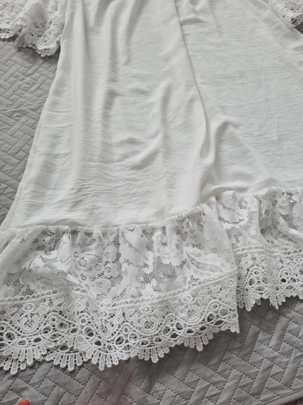 Shein curve women white cold shoulder patchwork floral lace loose fit summer  mini dress 4XL/20