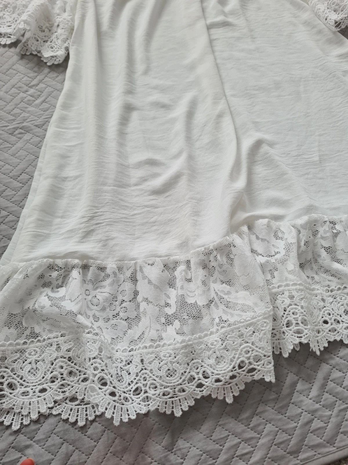 Shein curve women white cold shoulder patchwork floral lace loose fit summer  mini dress 4XL/20