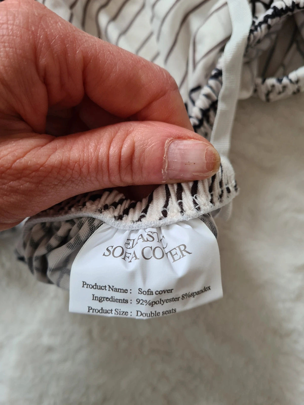 Sofa cover elastic for double seats white black striped stretch 145-185cm