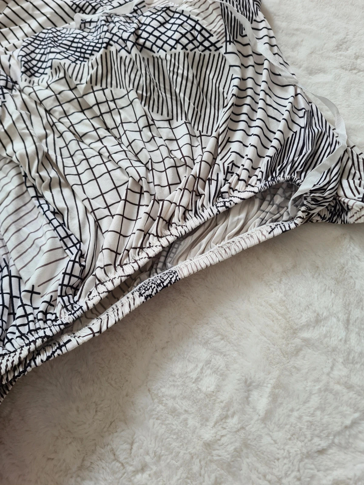 Sofa cover elastic for double seats white black striped stretch 145-185cm