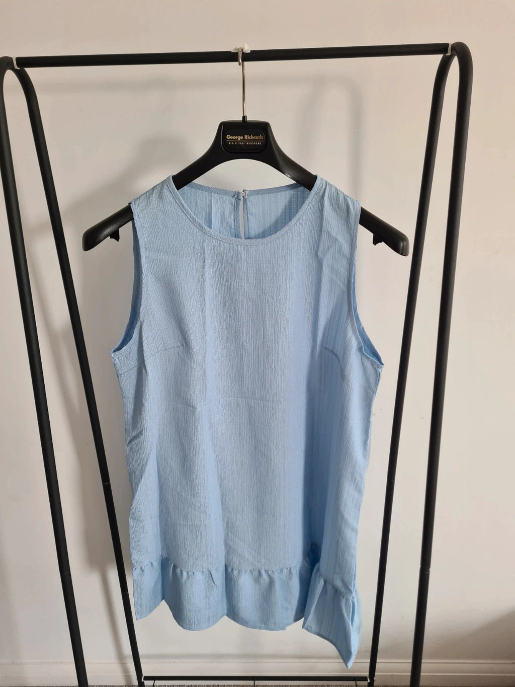 Shein women light blue mini dress frill hem sleeveless summer beach casual outfit XL/14