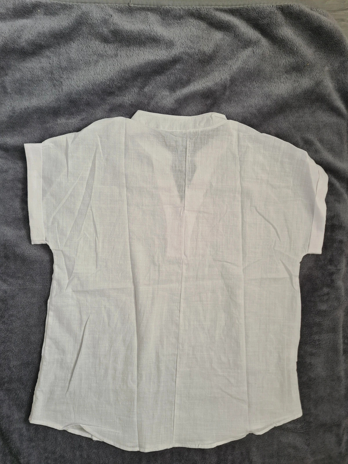 Shein women solid white casual summer shirt short sleeve V-neck plain XL/14