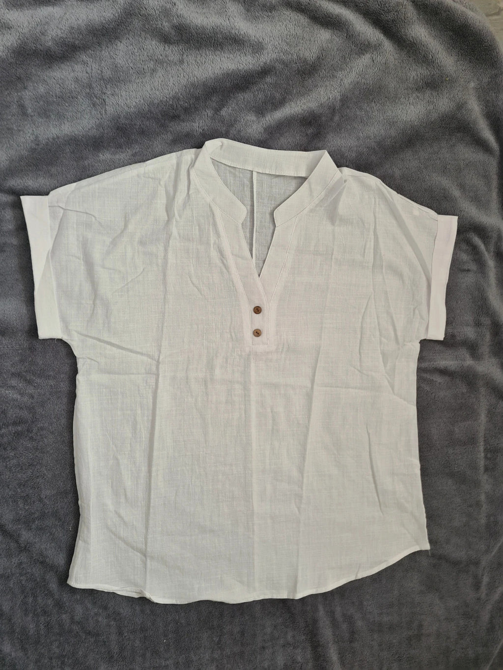 Shein women solid white casual summer shirt short sleeve V-neck plain XL/14
