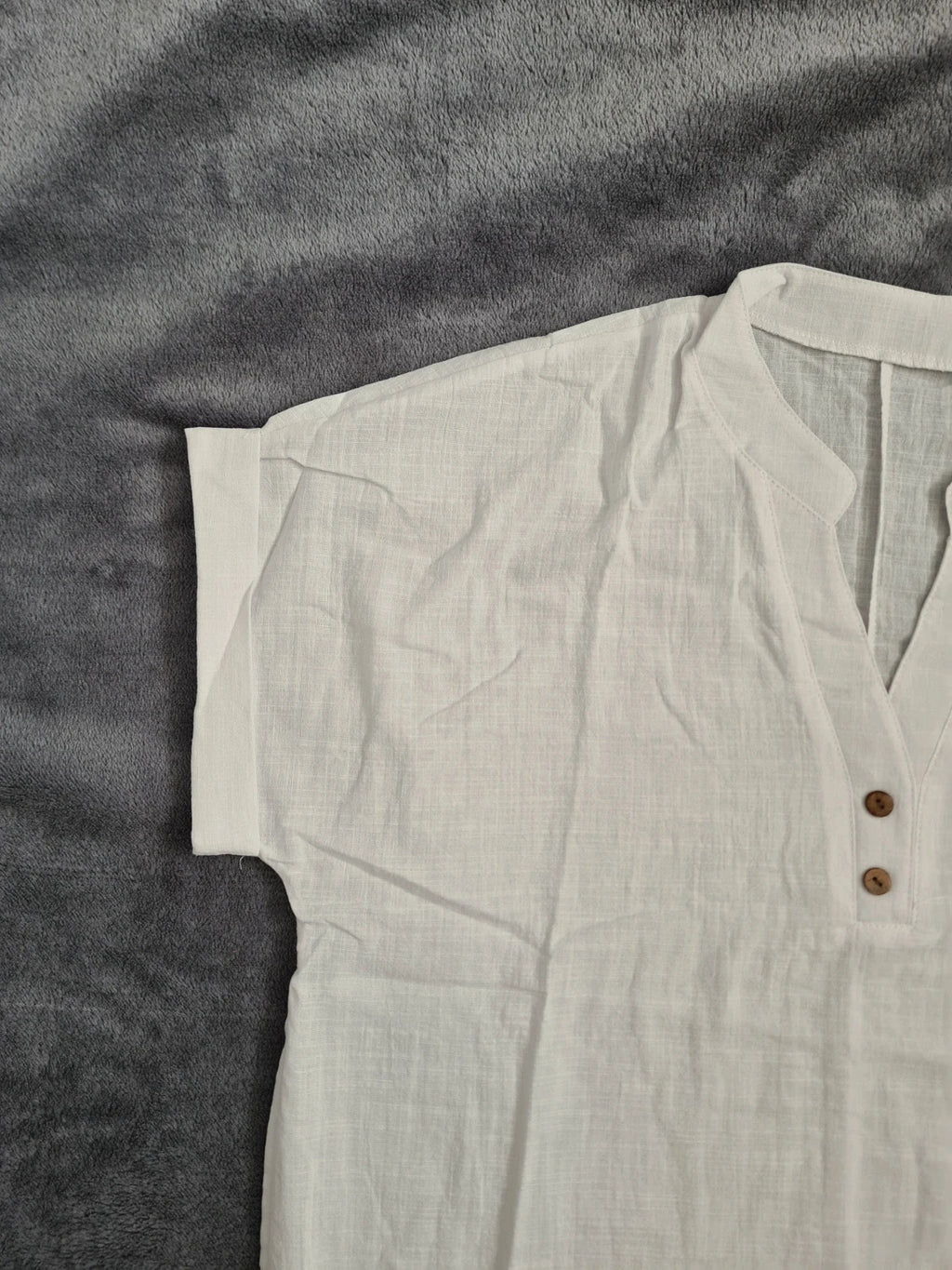 Shein women solid white casual summer shirt short sleeve V-neck plain XL/14