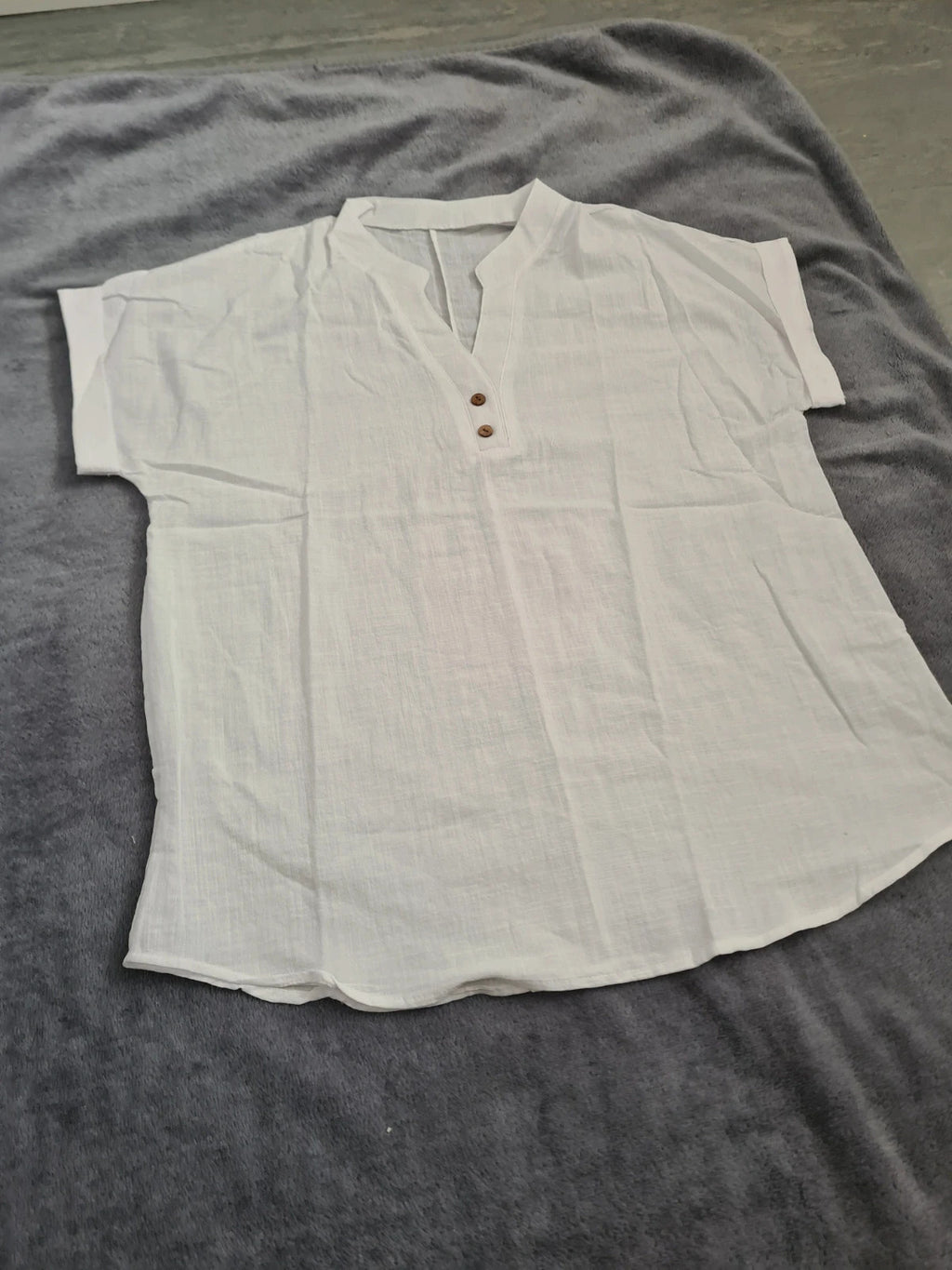Shein women solid white casual summer shirt short sleeve V-neck plain XL/14