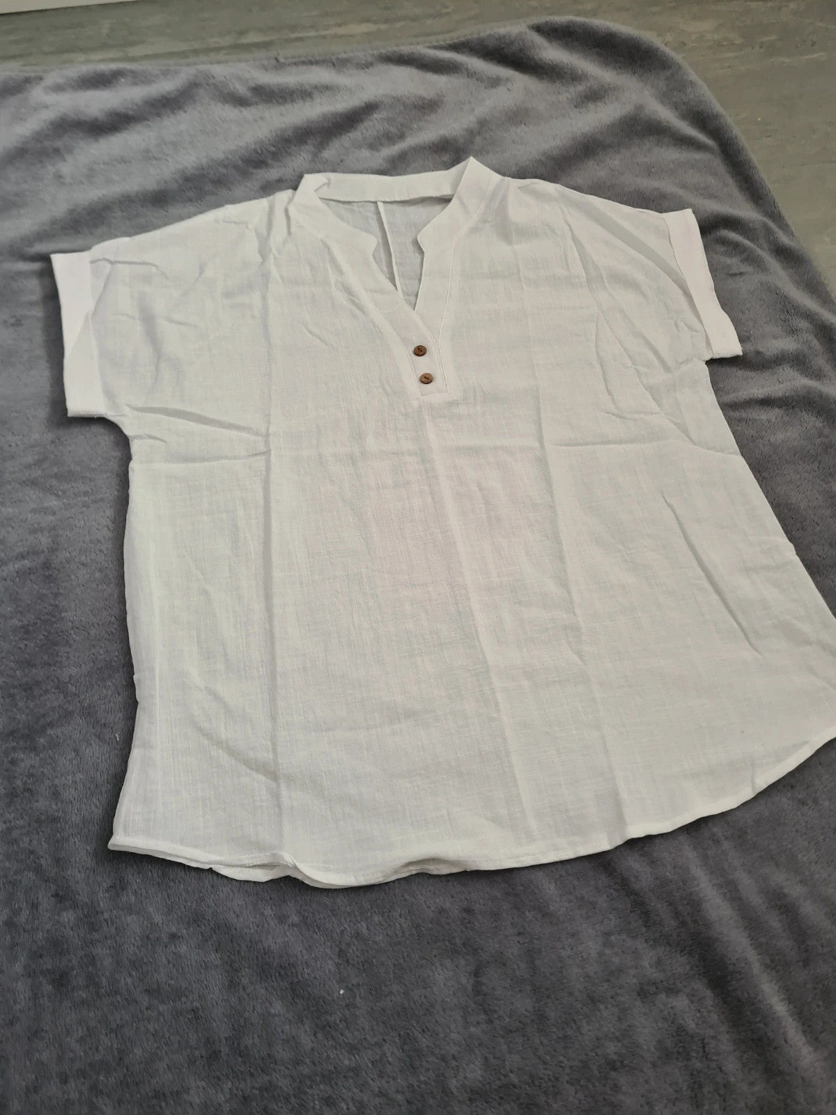 Shein women solid white casual summer shirt short sleeve V-neck plain XL/14