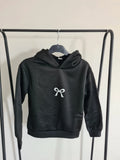 Shein kids girls 11y solid black hoodie with white bow everyday wear soft comfy