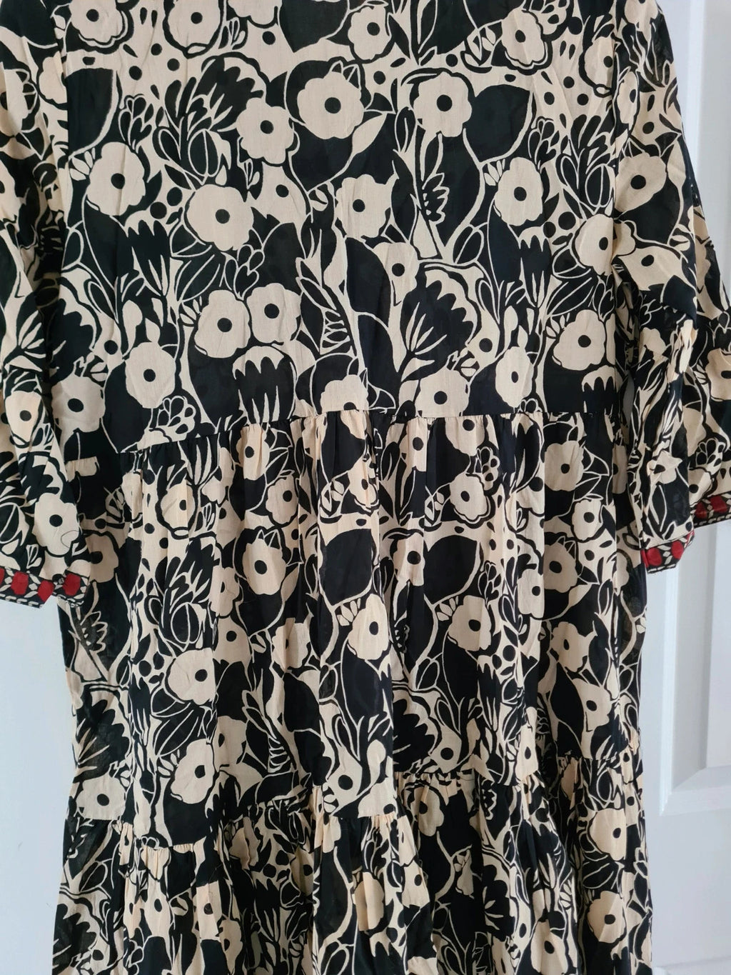 Roman women black floral print border maxi dress 3/4 sleeve smock shape soft cotton casual 2XL/16