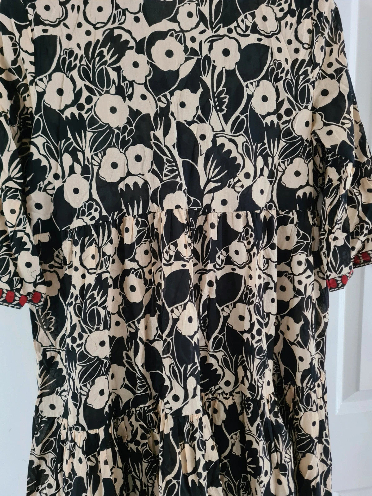Roman women black floral print border maxi dress 3/4 sleeve smock shape soft cotton casual 2XL/16