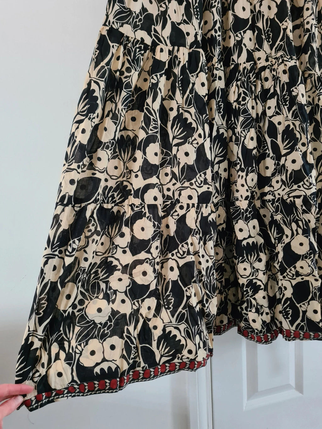 Roman women black floral print border maxi dress 3/4 sleeve smock shape soft cotton casual 2XL/16